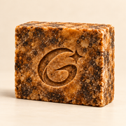 Rustic African Black Soap engraved with the Glowmela G